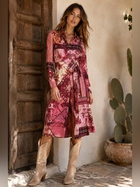 ✨ NWT Tribal Jeans Pink Paisley Patchwork Shirt Dress | L